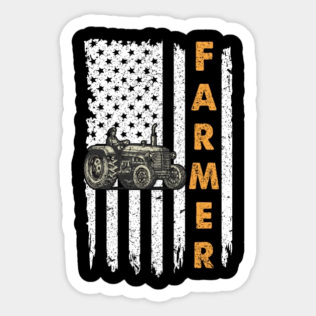 Farmer Tractor American Flag Sticker by GRADEANT Store